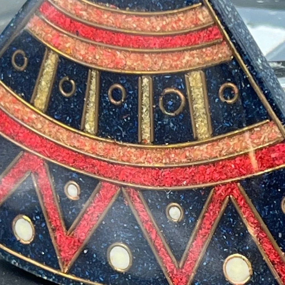 Artisan Handmade Multi Colored Blk Red Gold Resin/Acrylic Brooch Bar Closure‎